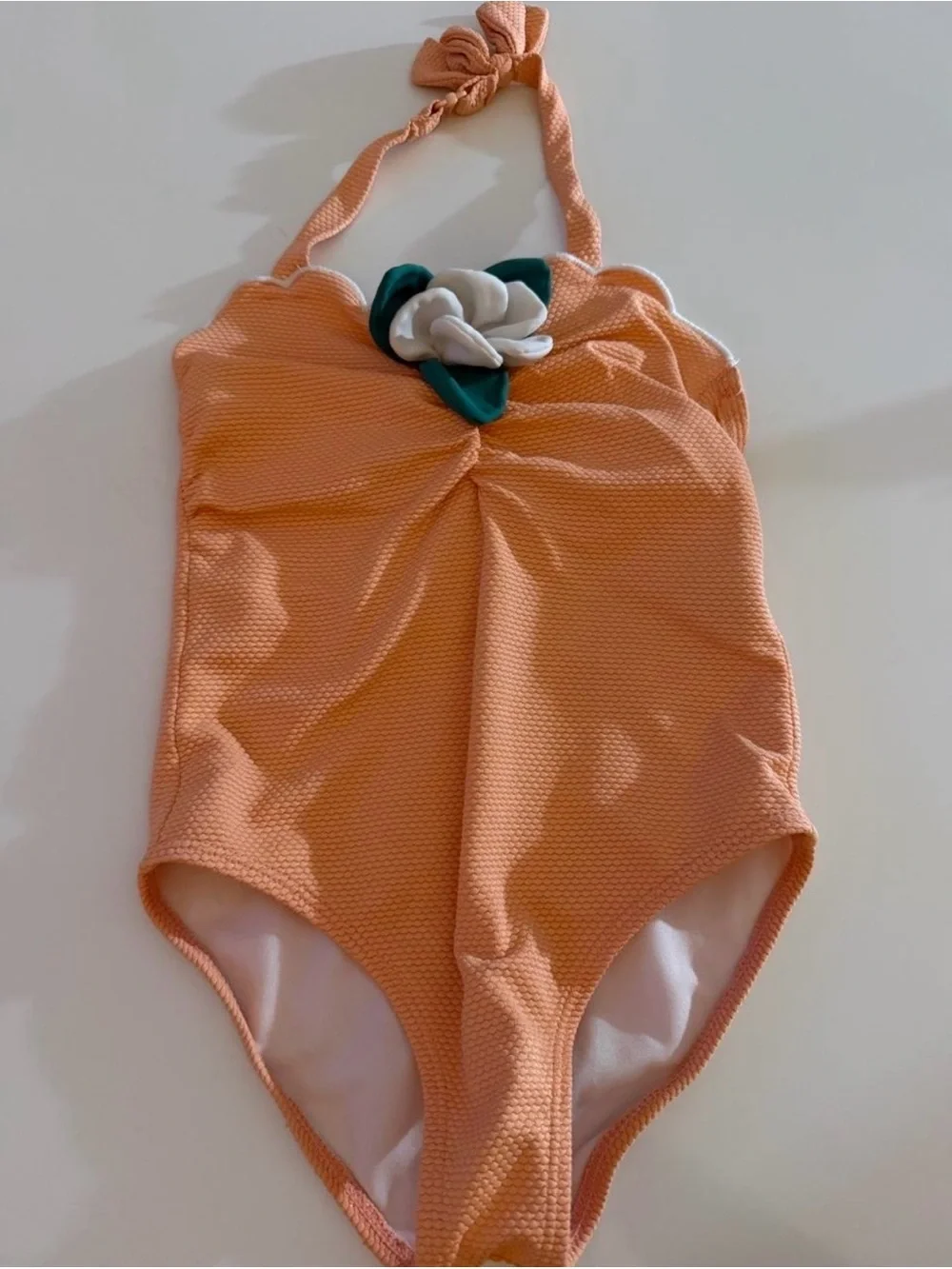 Janie and Jack Peach One-Piece Swimsuit with Flower Accent